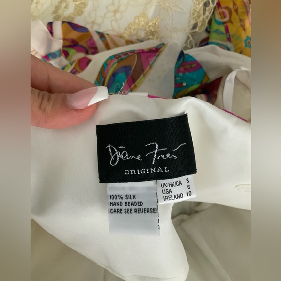 Vintage 90’S Y2K DIANE FREIS Silk Long Sparkle Bright Boho Strapless Gown Size 6 - Picture 7 of 16